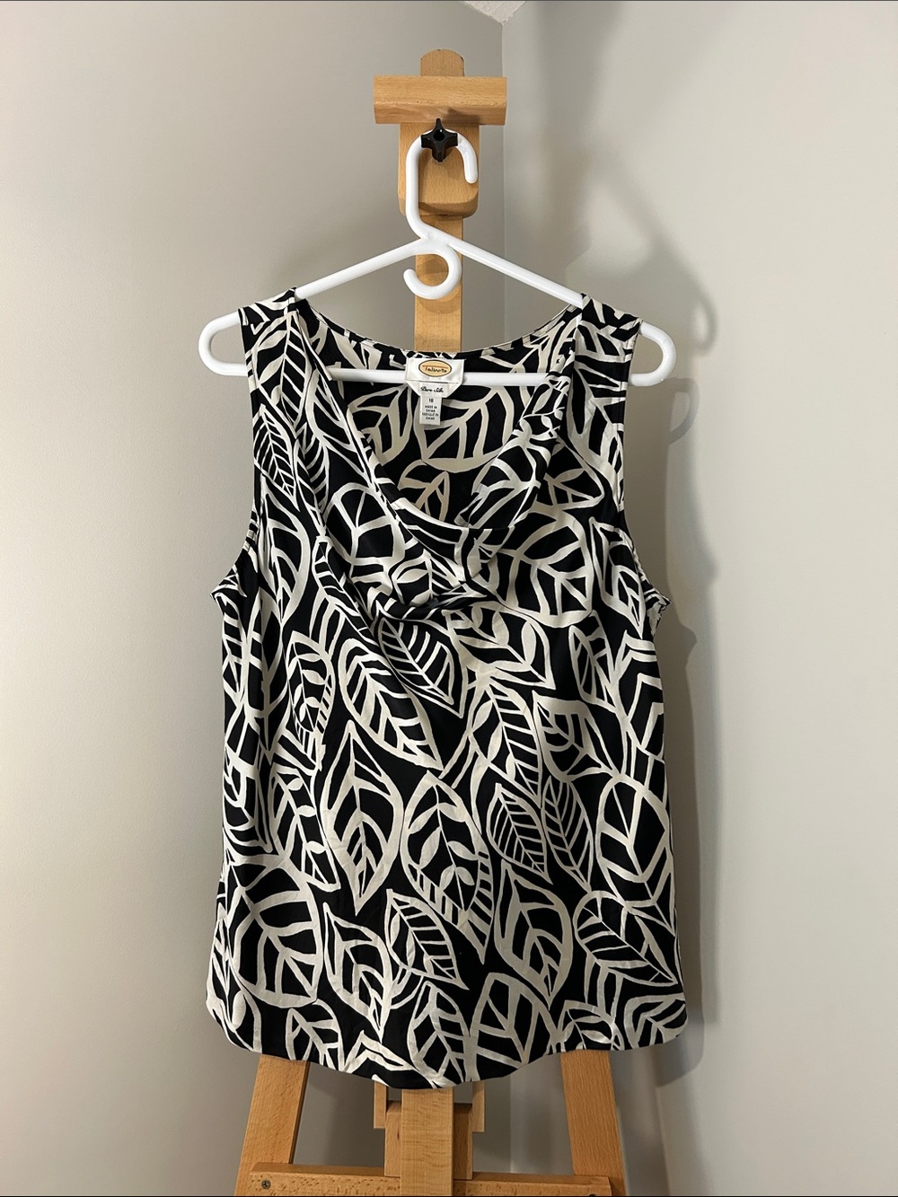 VINTAGE | Talbots | 100% Silk Cowl Neck Blouse in Black and White | Size XL